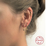 925 Silver Double Hole Chain Earring CZ Moon Star Lightning Hoop 1pc