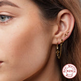 925 Silver Double Hole Chain Earring CZ Moon Star Lightning Hoop 1pc