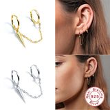 925 Silver Double Hole Chain Earring CZ Moon Star Lightning Hoop 1pc