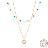925 Silver Double Layer Pearl Pendant Necklace Chalcedony Choker