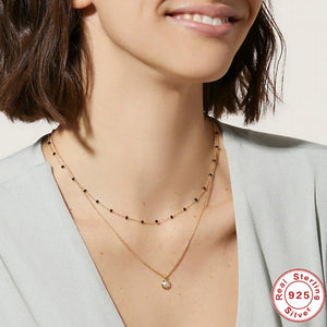 925 Silver Double Layer Pearl Pendant Necklace Chalcedony Choker