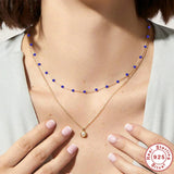 925 Silver Double Layer Pearl Pendant Necklace Chalcedony Choker