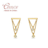 925 Silver Double Layer Tassel Chain Hanging Earring Ins Style Stud Earring