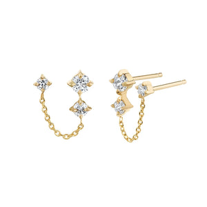 925 Silver Double Studs Clear Zircon Tassel Earrings