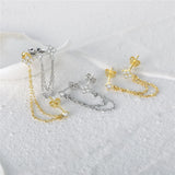 925 Silver Double Studs Clear Zircon Tassel Earrings