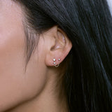 925 Silver Double Studs Clear Zircon Tassel Earrings