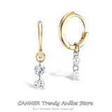 925 Silver Double Zircon Small Hoop Earrings Crystal Pendant