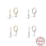 925 Silver Double Zircon Small Hoop Earrings Crystal Pendant