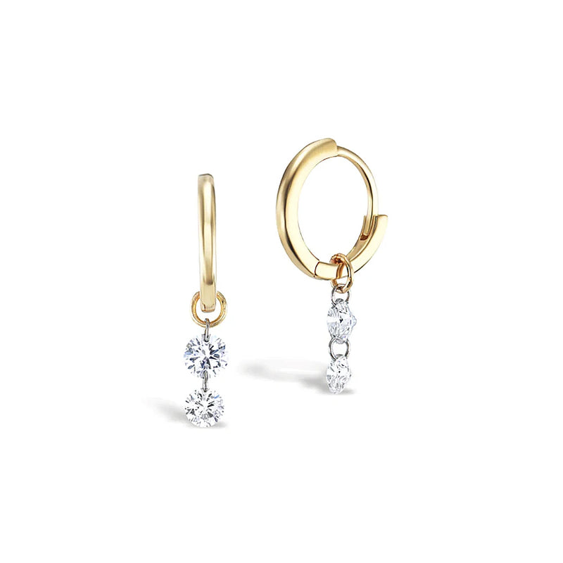 925 Silver Double Zircon Small Hoop Earrings Crystal Pendant