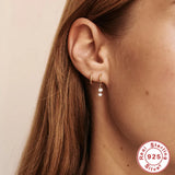 925 Silver Double Zircon Small Hoop Earrings Crystal Pendant