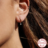 925 Silver Double Zircon Small Hoop Earrings Crystal Pendant