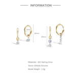 925 Silver Double Zircon Small Hoop Earrings Crystal Pendant