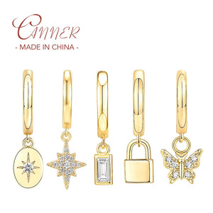 925 Silver Drop Earrings Zircon Butterfly Star Hanging Earring