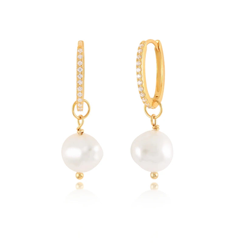 925 Silver Drop Earrings Pearl Pendant Piercing Huggie Earings