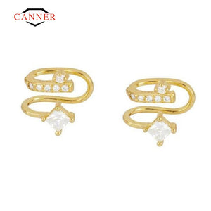 925 Silver Ear Cuff Earrings Women Lines Geometric Earcuff Clip Earring