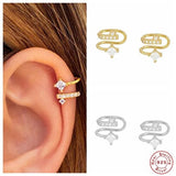 925 Silver Ear Cuff Earrings Women Lines Geometric Earcuff Clip Earring