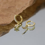 925 Silver Star Moon Zircon Drop Earrings 18K Wedding Jewelry