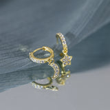 925 Silver Star Moon Zircon Drop Earrings 18K Wedding Jewelry