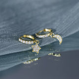 925 Silver Star Moon Zircon Drop Earrings 18K Wedding Jewelry