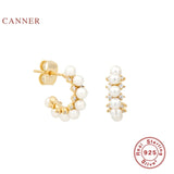 925 Silver Diamond Pearl Stud Earrings Zircon Jewelry