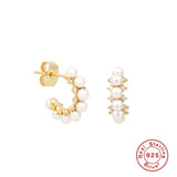 925 Silver Half Round Stud Earrings Zircon Pendientes Jewelry