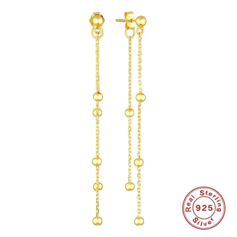 925 Silver Round Bead Ear Thread Earrings