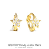 925 Silver Round Star Hoop Earrings Zircon Circle Jewelry Brincos