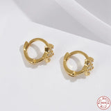 925 Silver Round Star Hoop Earrings Zircon Circle Jewelry Brincos
