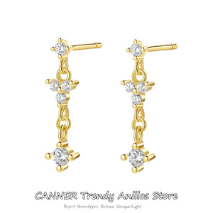 925 Silver Tassel Chain Stud Earrings Zircon Diamond Dangles