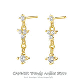 925 Silver Tassel Chain Stud Earrings Zircon Diamond Dangles
