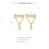925 Silver Tassel Chain Stud Earrings Zircon Diamond Dangles