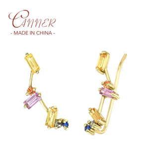 925 Silver Colorful Zircon Stud Earrings Women Ear Climber