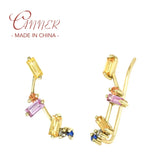 925 Silver Colorful Zircon Stud Earrings Women Ear Climber