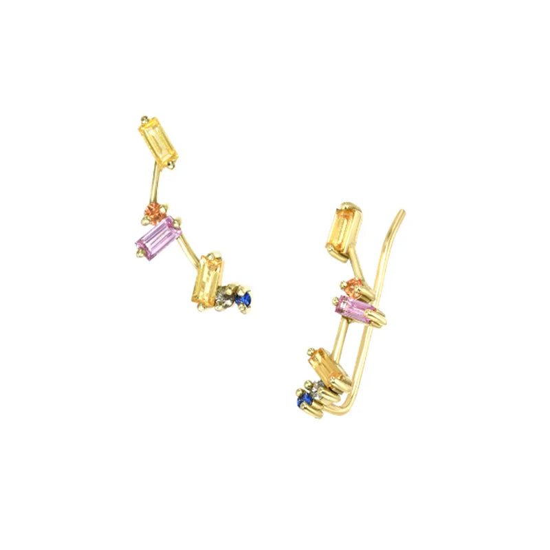 925 Silver Colorful Zircon Stud Earrings Women Ear Climber