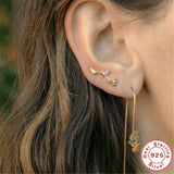 925 Silver Colorful Zircon Stud Earrings Women Ear Climber