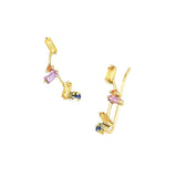 925 Silver Colorful Zircon Stud Earrings Women Ear Climber