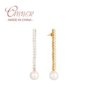 925 Silver Pearl Drop Earrings Long Tassel Zirconia Pendientes Plata 925