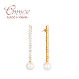 925 Silver Pearl Drop Earrings Long Tassel Zirconia Pendientes Plata 925
