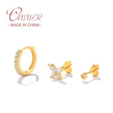 925 Silver Earrings Set Bling Zircon Piercing 3PCS