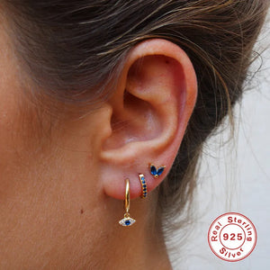 925 Silver Earrings Set Bling Zircon Piercing 3PCS