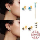 925 Silver Earrings Set Bling Zircon Piercing 3PCS