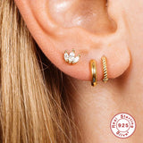 925 Silver Earrings Set Bling Zircon Piercing 3PCS