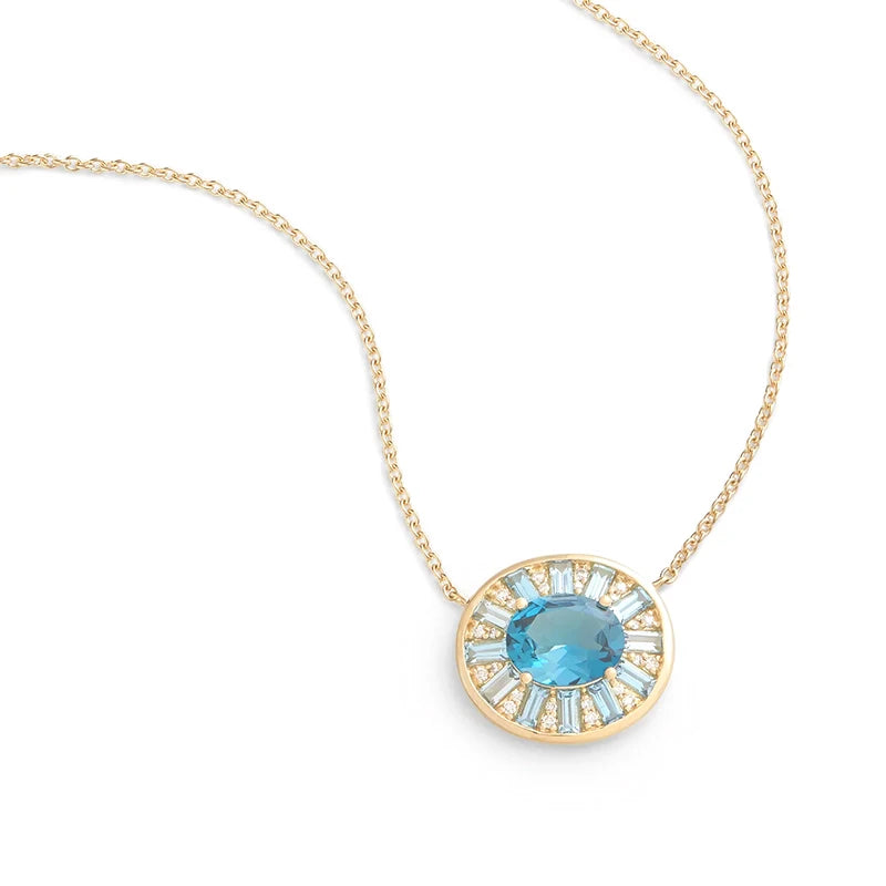 925 Silver Egg-shaped Sea-blue Zircon Pendant Necklace