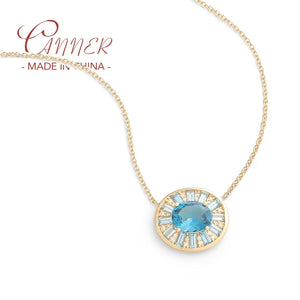925 Silver Egg-shaped Sea-blue Zircon Pendant Necklace