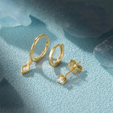 925 Silver Eye Moon Zircon Stud Earrings Set for Women Wedding Party Gift
