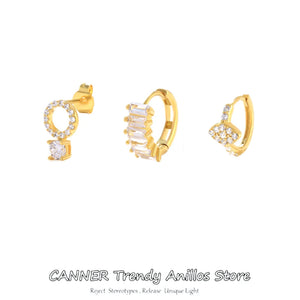 925 Silver Diamond Hoop Earrings Mini CZ Jeweled Ear Stud Set