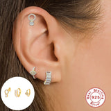 925 Silver Diamond Hoop Earrings Mini CZ Jeweled Ear Stud Set