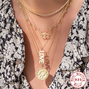 925 Silver Loves Heart Necklace & Pendant For Women Gift Jewelry For Mum