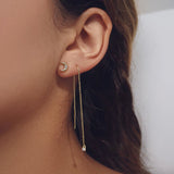 925 Silver Tassel Stud Earring Thread Chain Pendientes