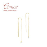 925 Silver Tassel Stud Earring Thread Chain Pendientes